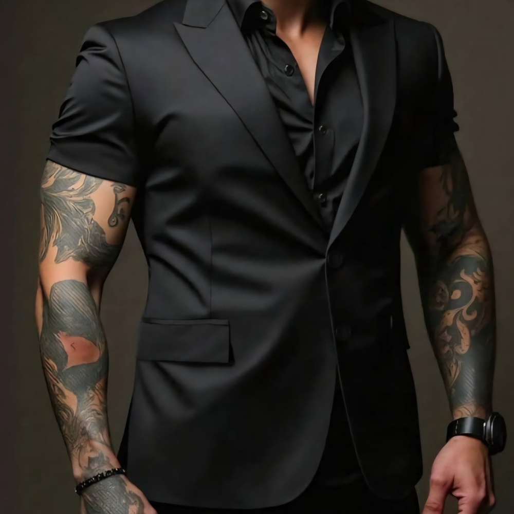 MANFINITY Sleek Black‎ Men's Short Sleeve Blazer Size L